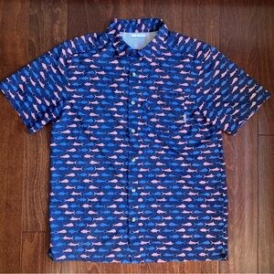 Columbia PFG Mens Medium Blue American Flag Short Sleeve Vented Fishing Shirt